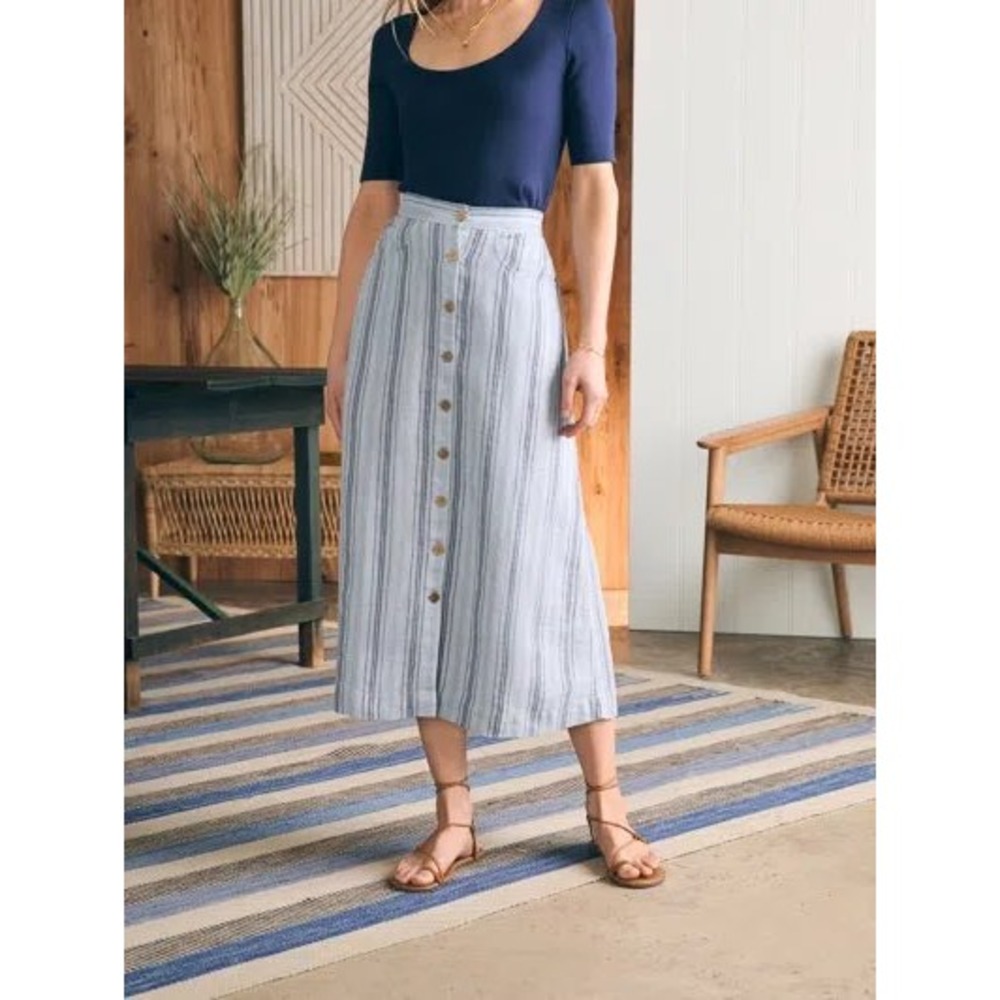 Faherty La Jolla Skirt Day Lily Stripe Blue Large New With Tags
